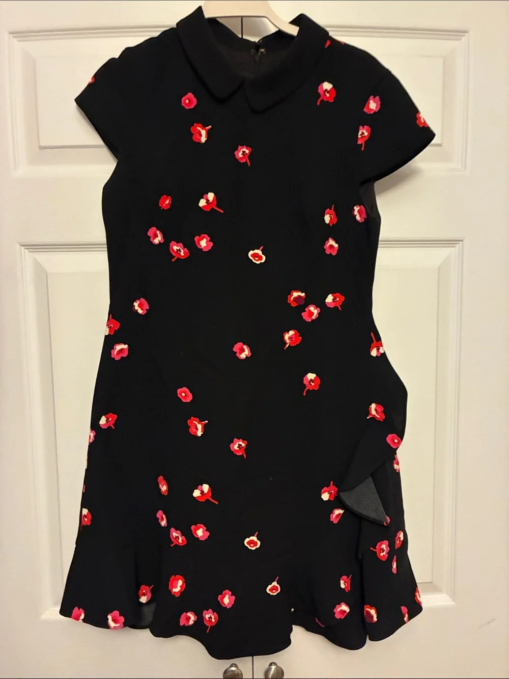 kate spade Black Dress with Red Floral Print and Peter Pan Collar
